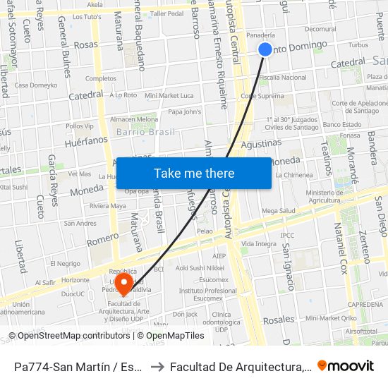 Pa774-San Martín / Esq. Santo Domingo to Facultad De Arquitectura, Arte Y Diseño Udp map