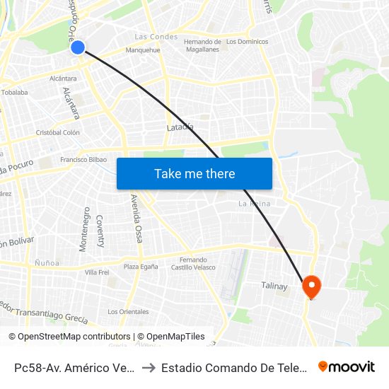 Pc58-Av. Américo Vespucio / Esq. Av. Pdte. Riesco to Estadio Comando De Telecomunicaciones Del Ejército De Chile map