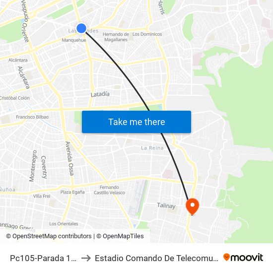 Pc105-Parada 1 / (M) Manquehue to Estadio Comando De Telecomunicaciones Del Ejército De Chile map