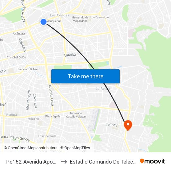 Pc162-Avenida Apoquindo / Esq. Rosa O'Higgins to Estadio Comando De Telecomunicaciones Del Ejército De Chile map