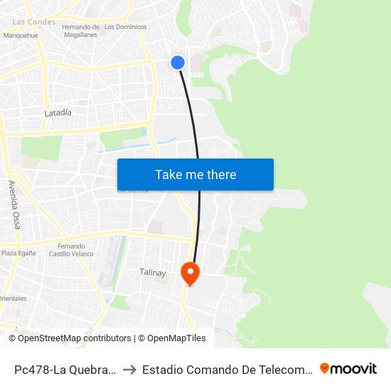 Pc478-La Quebrada / Esq. La Escuela to Estadio Comando De Telecomunicaciones Del Ejército De Chile map