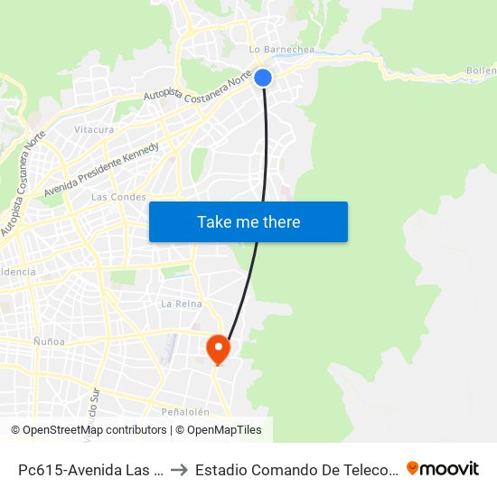 Pc615-Avenida Las Condes / Esq. La Cabaña to Estadio Comando De Telecomunicaciones Del Ejército De Chile map