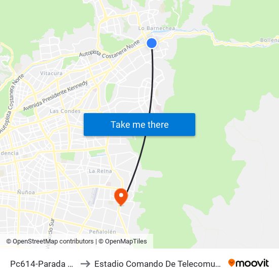 Pc614-Parada / Colegio Hebreo to Estadio Comando De Telecomunicaciones Del Ejército De Chile map