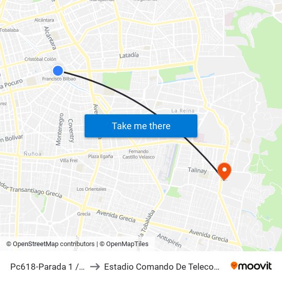 Pc618-Parada 1 / (M) Francisco Bilbao to Estadio Comando De Telecomunicaciones Del Ejército De Chile map