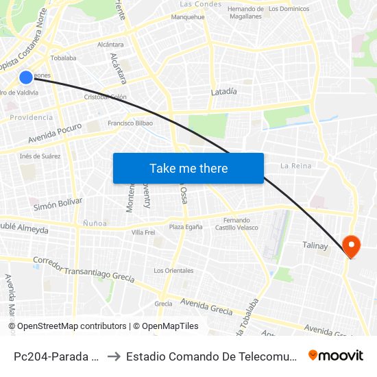 Pc204-Parada 1 / Guardia Vieja to Estadio Comando De Telecomunicaciones Del Ejército De Chile map