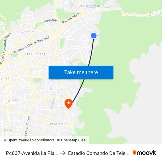 Pc837-Avenida La Plaza / Esq. Sn. Francisco De Asís to Estadio Comando De Telecomunicaciones Del Ejército De Chile map