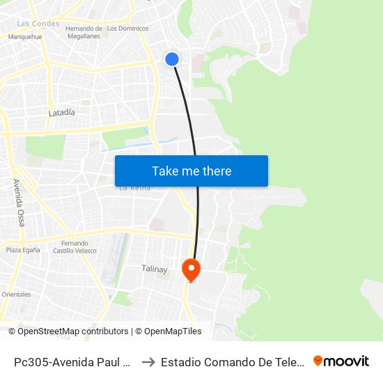 Pc305-Avenida Paul Harris / Esq. Av. Cristóbal Colón to Estadio Comando De Telecomunicaciones Del Ejército De Chile map