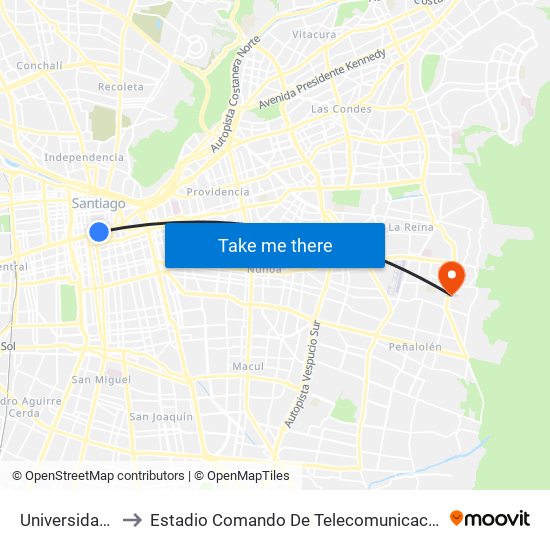 Universidad De Chile to Estadio Comando De Telecomunicaciones Del Ejército De Chile map