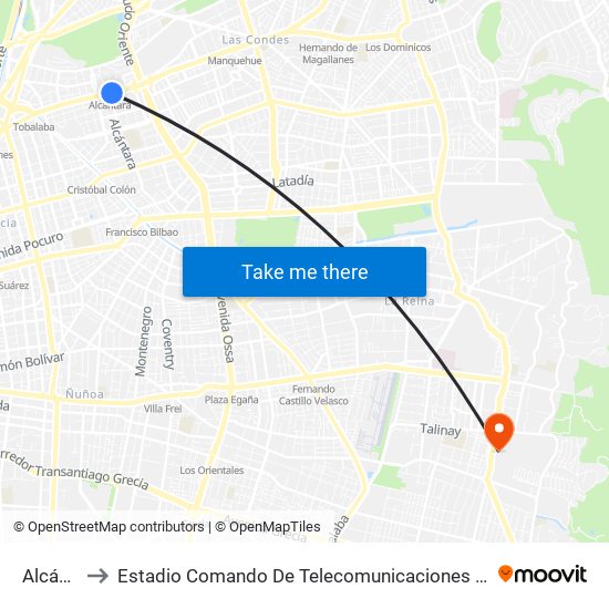Alcántara to Estadio Comando De Telecomunicaciones Del Ejército De Chile map