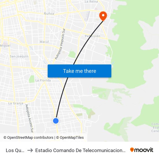 Los Quillayes to Estadio Comando De Telecomunicaciones Del Ejército De Chile map