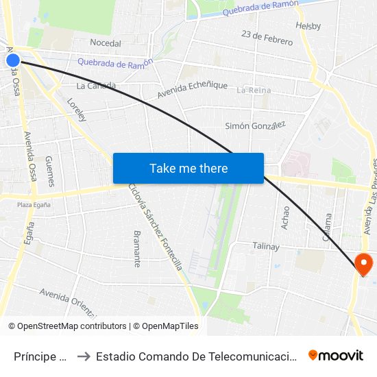 Príncipe De Gales to Estadio Comando De Telecomunicaciones Del Ejército De Chile map