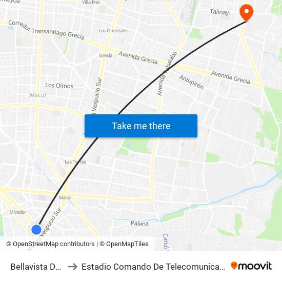 Bellavista De La Florida to Estadio Comando De Telecomunicaciones Del Ejército De Chile map
