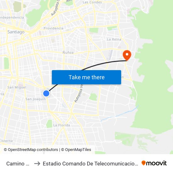 Camino Agrícola to Estadio Comando De Telecomunicaciones Del Ejército De Chile map