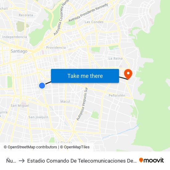 Ñuble to Estadio Comando De Telecomunicaciones Del Ejército De Chile map