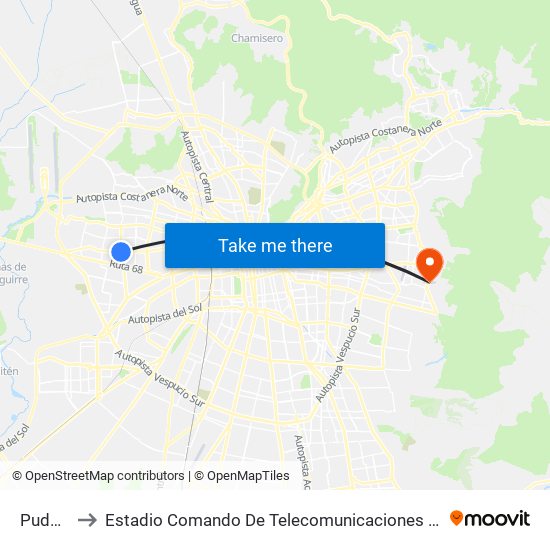 Pudahuel to Estadio Comando De Telecomunicaciones Del Ejército De Chile map