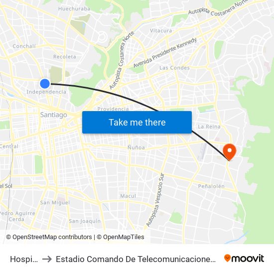 Hospitales to Estadio Comando De Telecomunicaciones Del Ejército De Chile map