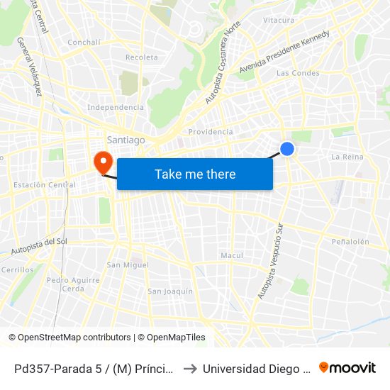 Pd357-Parada 5 / (M) Príncipe De Gales to Universidad Diego Portales map