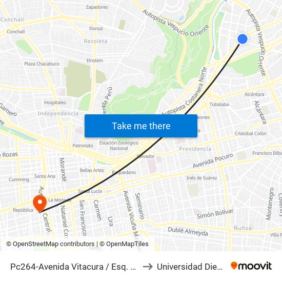Pc264-Avenida Vitacura / Esq. Alonso De Córdova to Universidad Diego Portales map