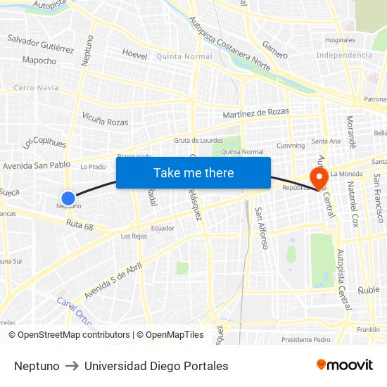 Neptuno to Universidad Diego Portales map