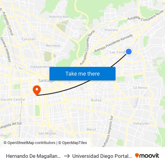 Hernando De Magallanes to Universidad Diego Portales map