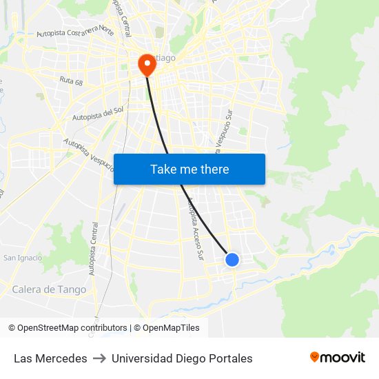 Las Mercedes to Universidad Diego Portales map