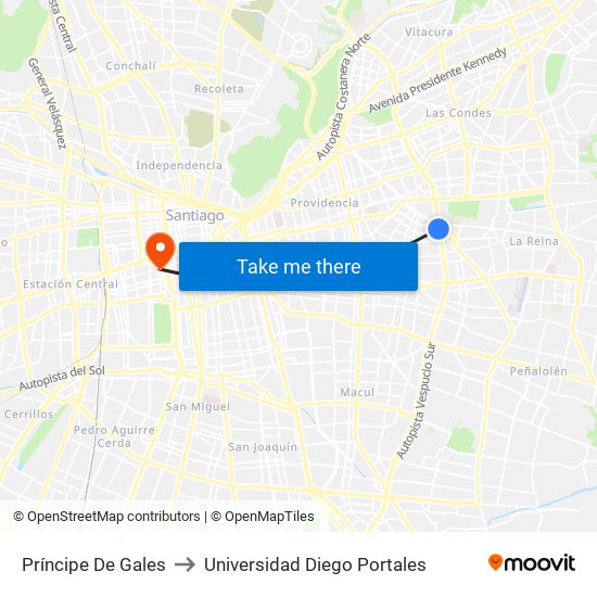 Príncipe De Gales to Universidad Diego Portales map