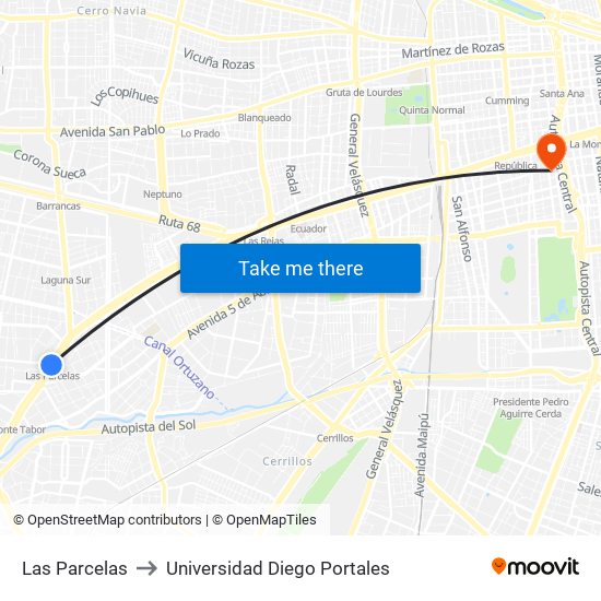 Las Parcelas to Universidad Diego Portales map