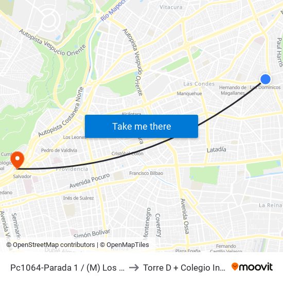 Pc1064-Parada 1 / (M) Los Dominicos to Torre D + Colegio Ingenieros map