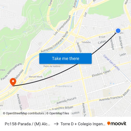 Pc158-Parada / (M) Alcántara to Torre D + Colegio Ingenieros map