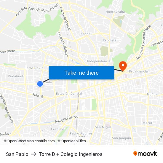 San Pablo to Torre D + Colegio Ingenieros map