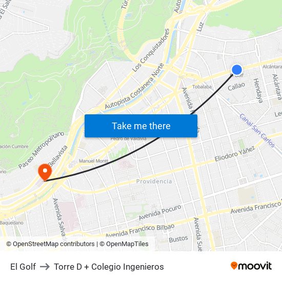 El Golf to Torre D + Colegio Ingenieros map