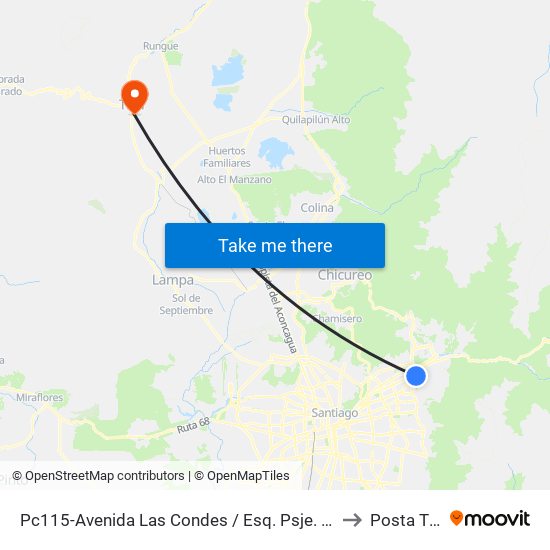 Pc115-Avenida Las Condes / Esq. Psje. Las Condes to Posta Til Til map