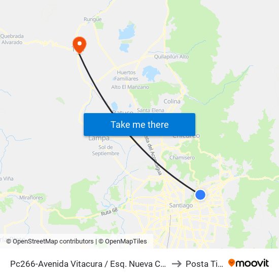 Pc266-Avenida Vitacura / Esq. Nueva Costanera to Posta Til Til map