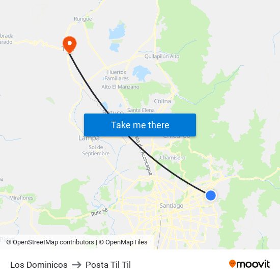 Los Dominicos to Posta Til Til map