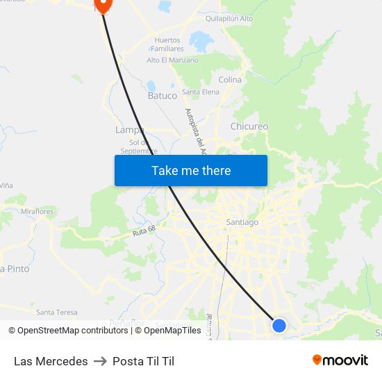 Las Mercedes to Posta Til Til map