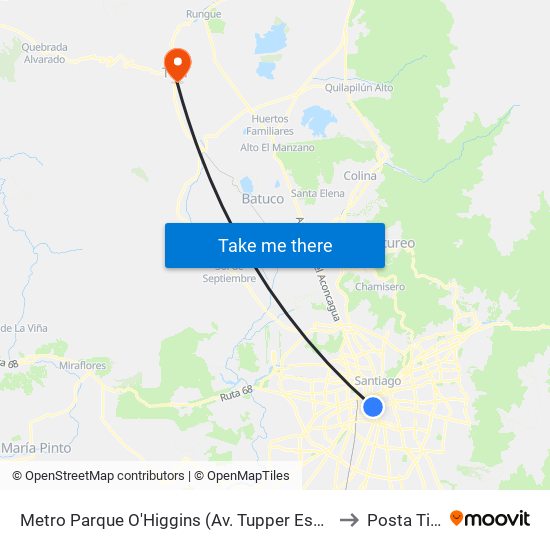 Metro Parque O'Higgins (Av. Tupper Esq. Av. Viel) to Posta Til Til map