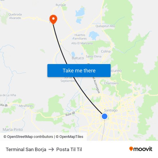 Terminal San Borja to Posta Til Til map