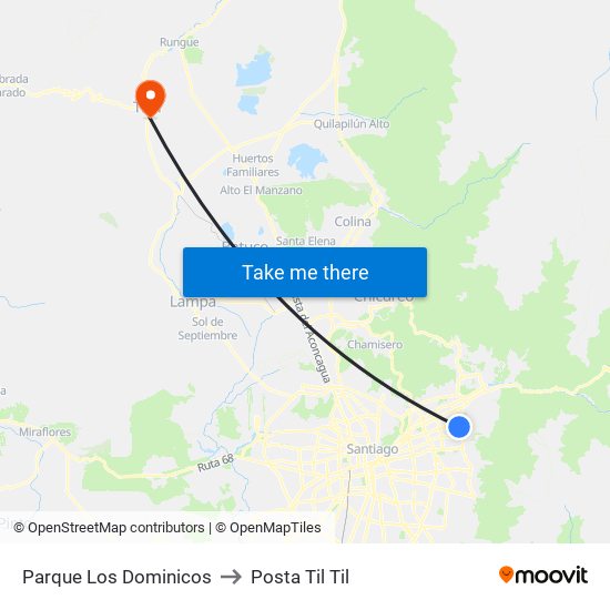 Parque Los Dominicos to Posta Til Til map