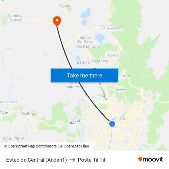 Estación Central (Anden1) to Posta Til Til map