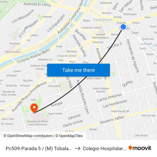 Pc509-Parada 5 / (M) Tobalaba to Colegio Hospitalario map