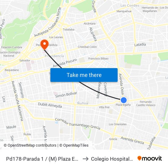 Pd178-Parada 1 / (M) Plaza Egaña to Colegio Hospitalario map