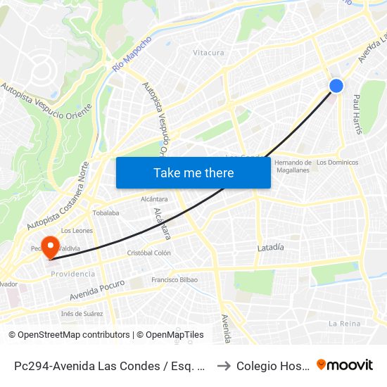 Pc294-Avenida Las Condes / Esq. Av. Padre H. Central to Colegio Hospitalario map