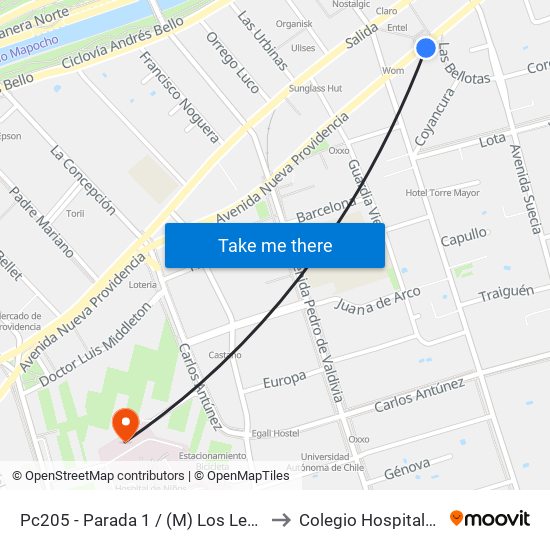 Pc205 - Parada 1 / (M) Los Leones to Colegio Hospitalario map