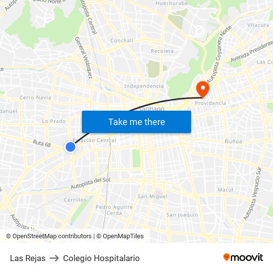 Las Rejas to Colegio Hospitalario map