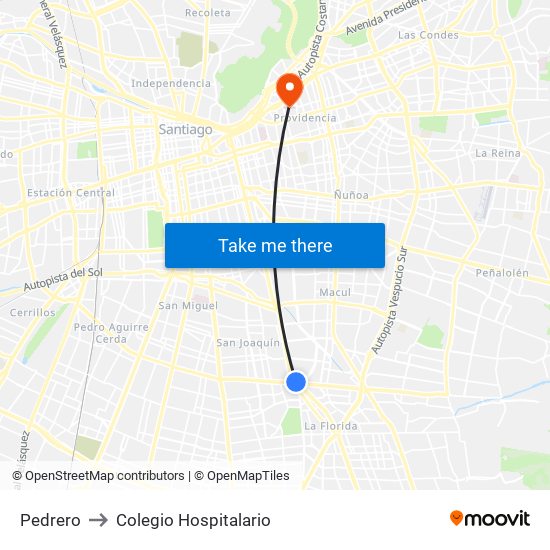 Pedrero to Colegio Hospitalario map