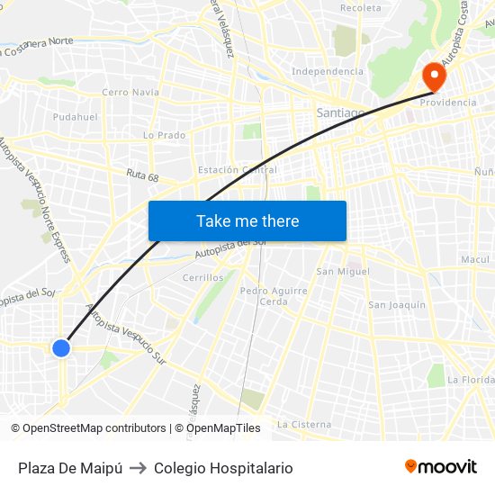 Plaza De Maipú to Colegio Hospitalario map