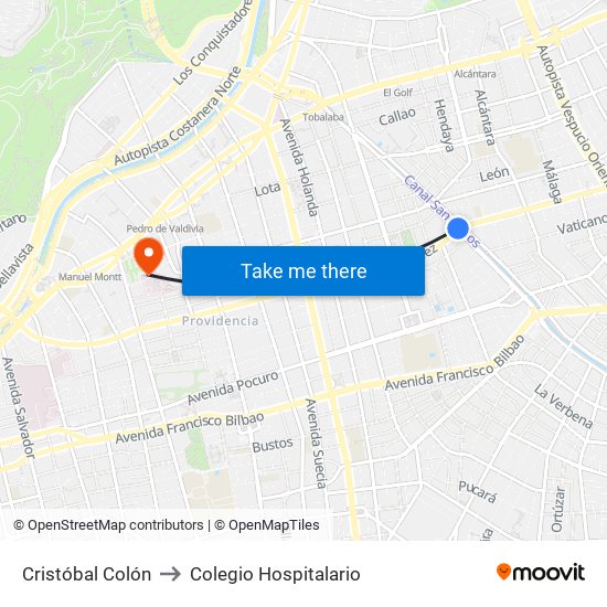 Cristóbal Colón to Colegio Hospitalario map