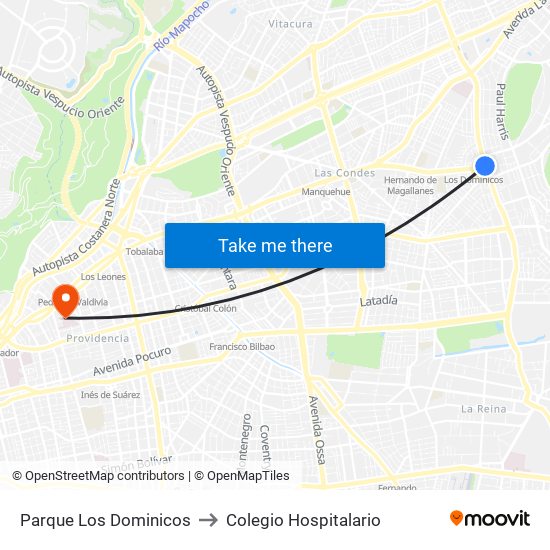 Parque Los Dominicos to Colegio Hospitalario map