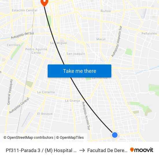 Pf311-Parada 3 / (M) Hospital Sótero Del Río to Facultad De Derecho Udla map