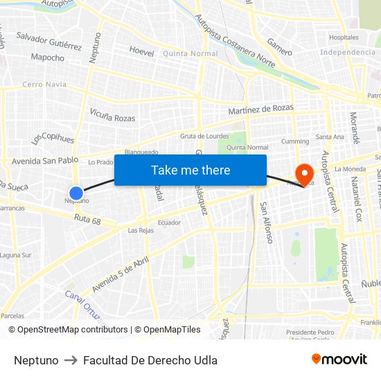 Neptuno to Facultad De Derecho Udla map
